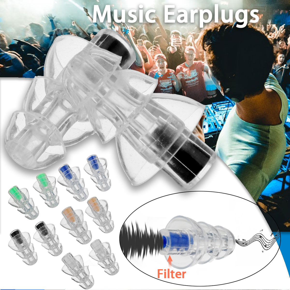 Auriculares de silicona de 27db con filtro para músicos, tapones para los oídos con reducción de ruido, protección auditiva, reutilizables, cuidado del sueño para DJ
