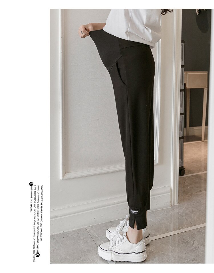 Pantalones de maternidad informales para embarazadas, ropa de primavera y verano, para levantar el vientre, prendas de chándal para mamá: Negro / L