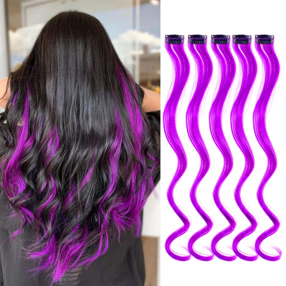 5 unids/set 18 pulgadas Clip de colores en extensiones de cabello largo rizado sintético resaltado postizos coloridos pelo de rayas para mujeres: #17