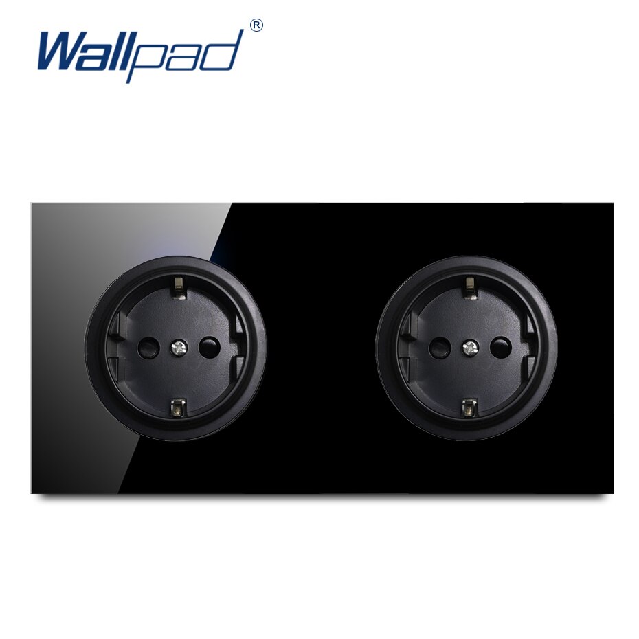 Wallpad Random Click Push Button Wall Light Switch With LED Indicator Socket Black Tempered Glass Panel For Home: 2 EU German Socket