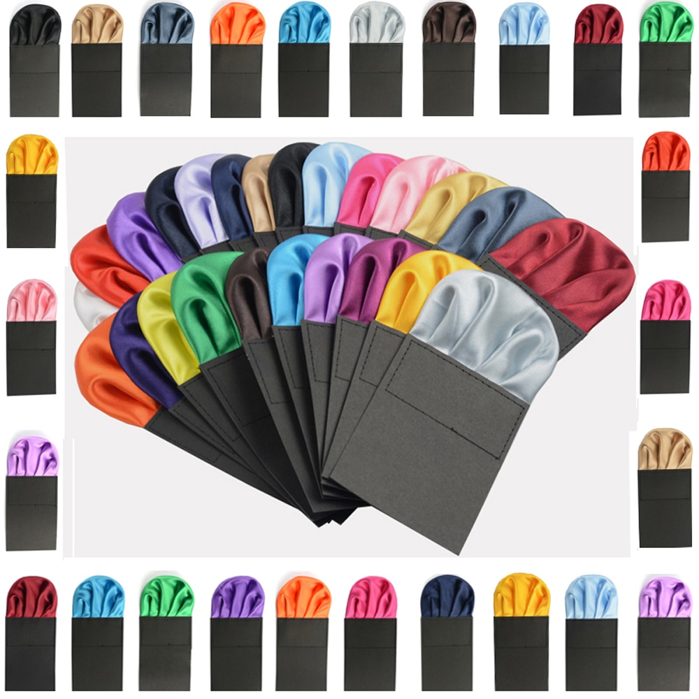 Men Solid Plain Satin Pre Folded Pocket Square Wedding Party Hanky Handkerchief BWTYY0507