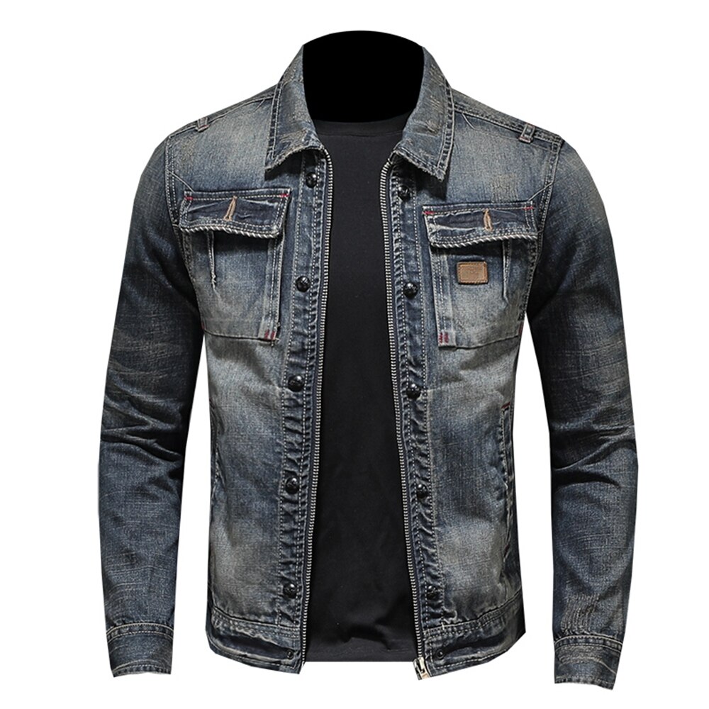 Jacket Men Spring and Autumn Men's Solid Color Lapels Retro Slim Hip Hop Long Sleeve Denim Jackets