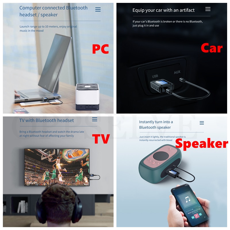 2in1 Bluetooth USB 5.0 Receiver Transmitter LCD Display 3.5MM AUX RCA Stereo Wireless Adapter Dongle For PC TV Car Headphones