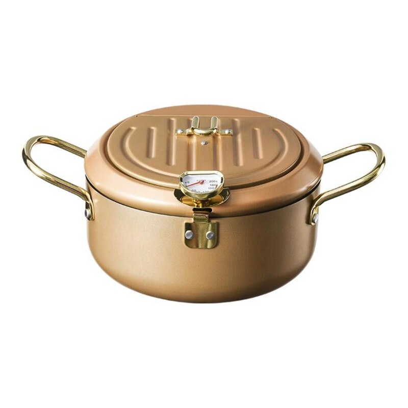 Kitchen Deep Frying Pot with Lid and Thermometer Non Stick Tempura Deep Fryer Stainless Steel French Fries Fryer Pan: Champagne