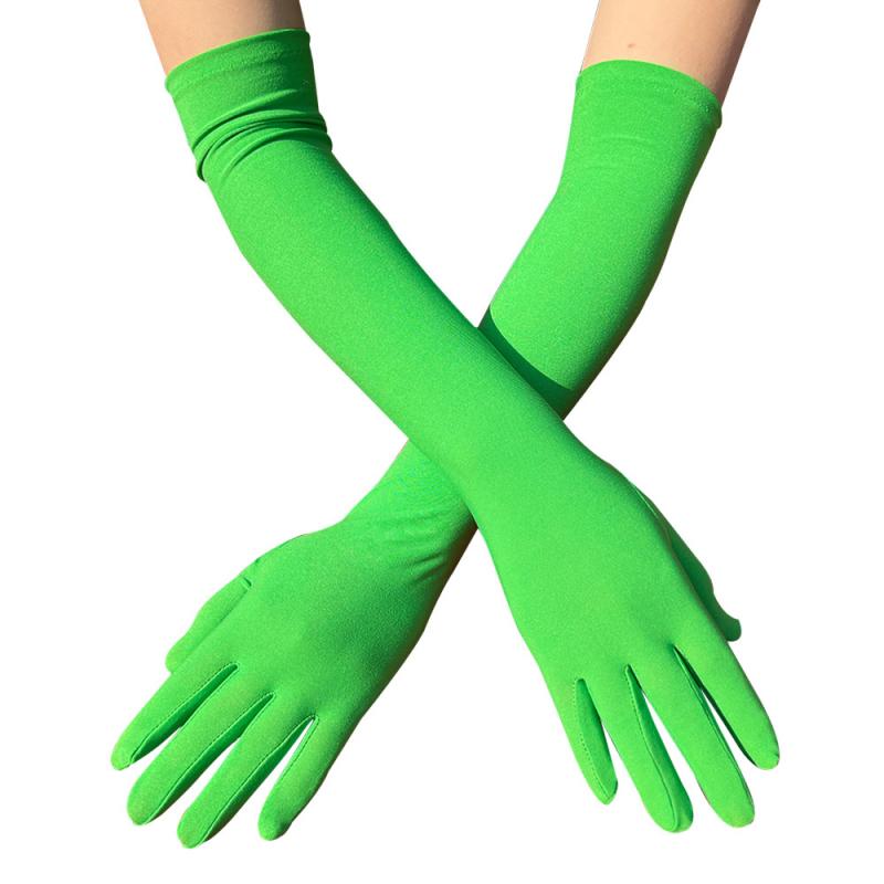 Manoplas para mujer, guantes elásticos de seda de leche para mujer, Festival, , grupo, espectáculo, Bar, baile, guantes de vestir, guantes de 45Cm de largo C013: Gris