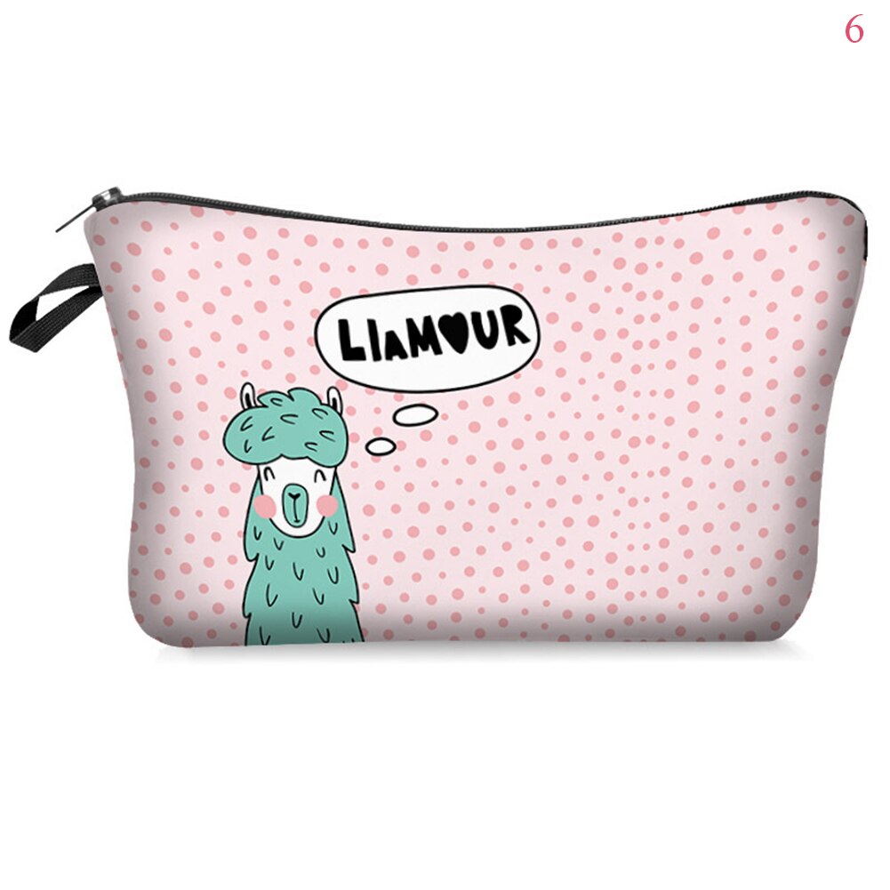 Saco cosmético à prova dwaterproof água impressão folha de alpaca saco de toalete para viagens organizador maquiagem beleza bolsa feminina zíper bolsa: 6