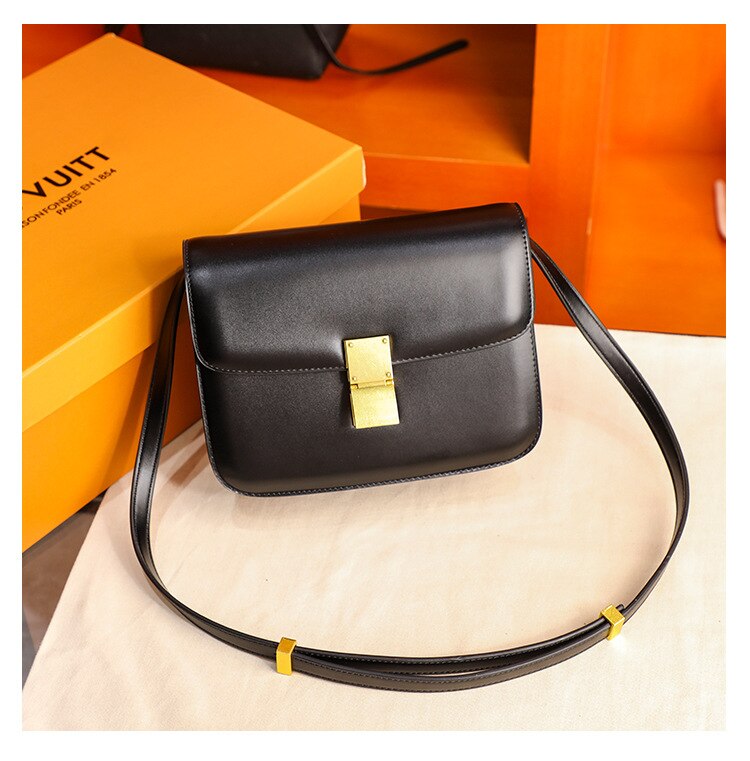 Yiyi's Xiaock bag net red women's bag ins retro tofu bag box small square bag Single Shoulder Messenger Bag: Black Trumpet