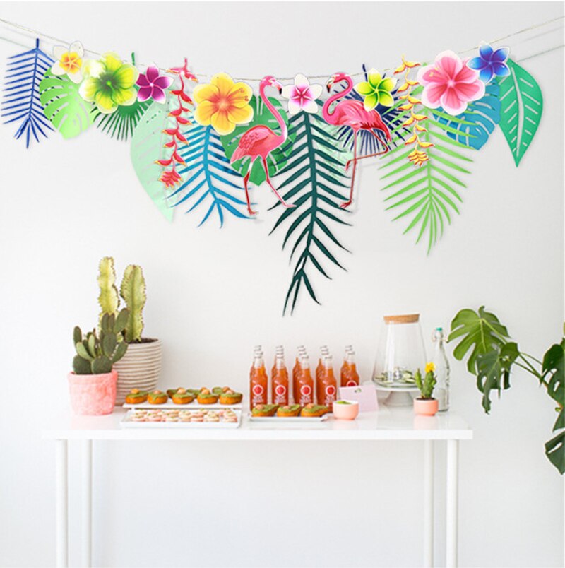 Hawaiian kaktus flamingo banner kranseblad papir fest banner bunting dekoration hawaiisk tema fest fødselsdag forsyninger