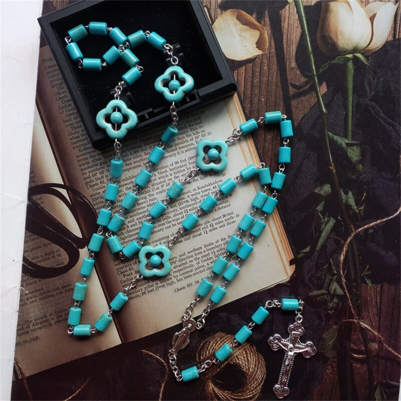 Orthodoxe Kerk Crucifix Cross Hangers Rozenkrans Ketting Christus Gebed Blauw Rozenkransen Kralen Ketting Religieuze Sieraden