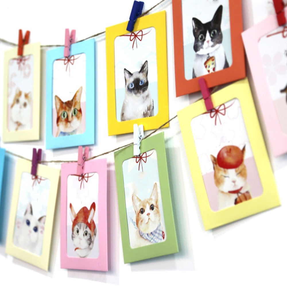 10 Pcs DIY Kraftpapier Fotolijst Opknoping Muur Foto Fotolijst Kraftpapier Met Clips En Touw Familie Geheugen decoraties