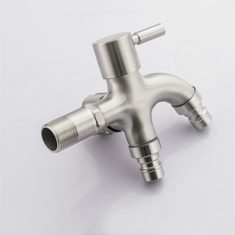Edelstahl Waschmaschine Wasserhahn 1in 2 aus Multifunktions Wasserhahn Doppel Bibcock draussen Garten Waschmaschine Mopp klopfen