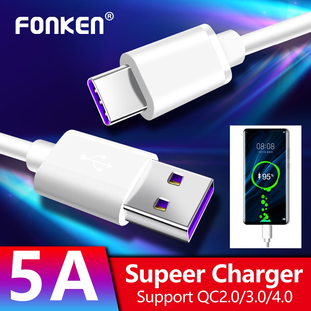 FONKEN, Cable tipo C 5A, Cables USB C de supercarga, Cable cargador rápido de teléfono, Cable tipo-c para tableta Android, Cable de datos USB Universal C