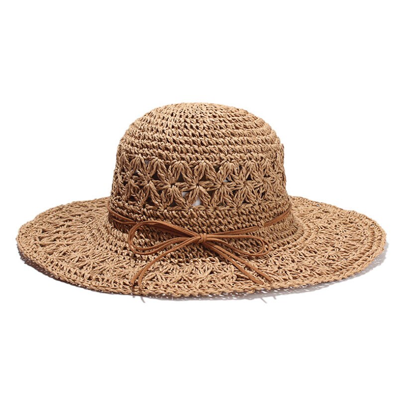 Band kvinders hæklede hule kuppel sommerhatte til kvinder mesh stråhat foldbar solhat strandhat sombrero