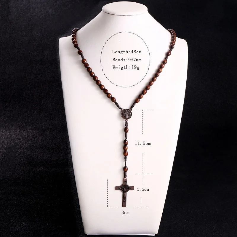 Chrystus Jezus Drewniane koraliki 8mm Różaniec Koralik Krzyż Samochód Wisiorek Tkany Łańcuch Naszyjnik Religijna Ortodoksyjna Biżuteria Modlitewna