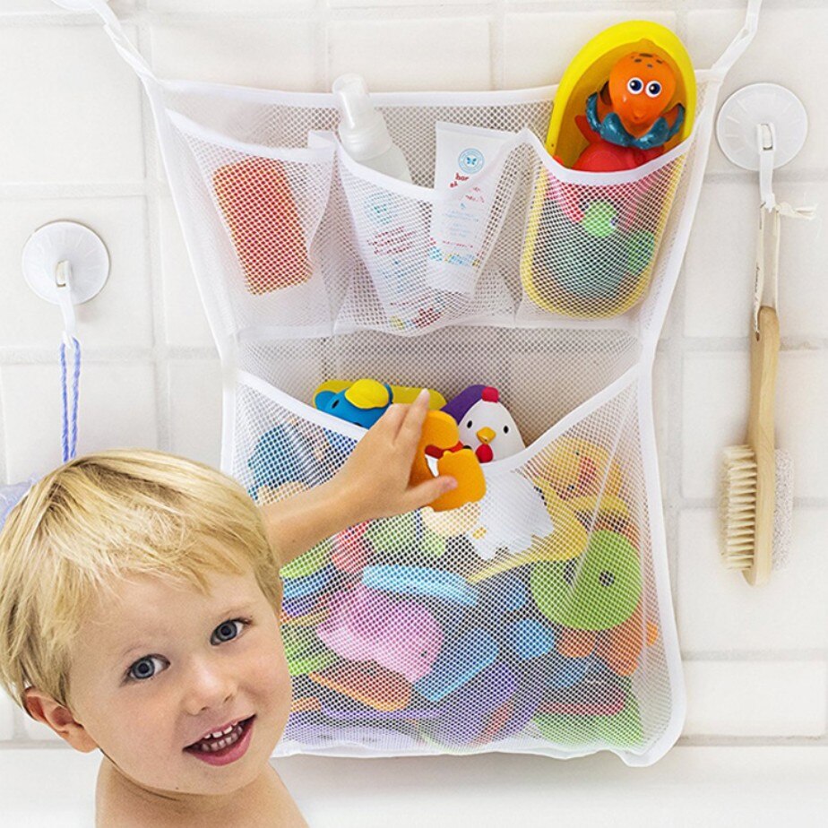 Badeværelse opbevaringspose kraftig sugekop afløbsnet fire gitter diverse legetøjsarrangør til pænt badekar brusebad