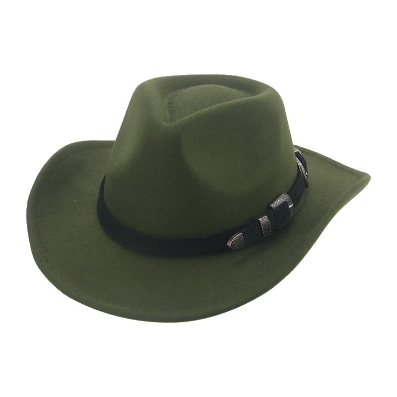Sombrero de vaquero para hombre y mujer, sombrero de Cowboy para chica, sombrero de Cowboy occidental sólido Camel, banda ancha, accesorios,: army green-black