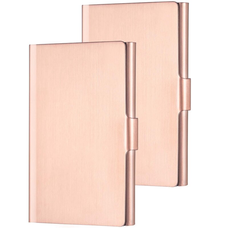 Paquete de 2 fundas para tarjetas de visita Unisex de acero inoxidable para tarjetas de crédito Tarjeta De Nombre tarjetas de identificación: Rose gold
