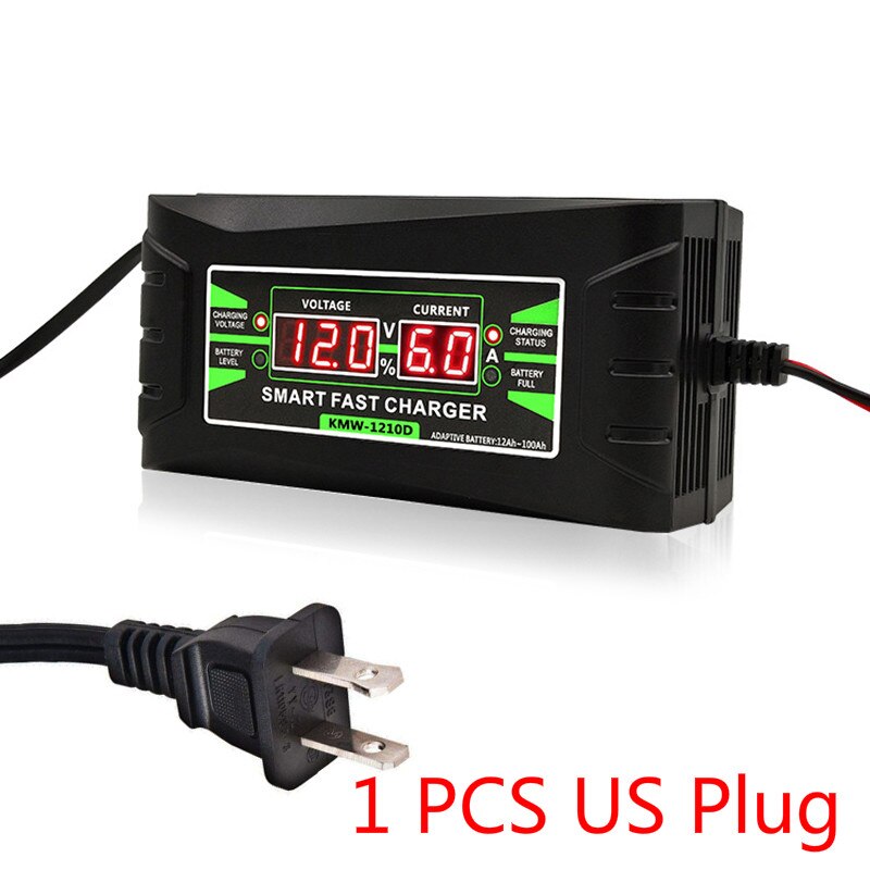 Car Battery Charger 90V To 260V To 12V 6A Digitalworld Intelligent Fast Led Charger Rechargeable Battery LCD Display: US Plug