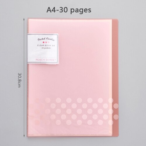 A4 multi-layer folder test paper storage school office supplies information book finishing paper files folder for documents: Pink-30 pages