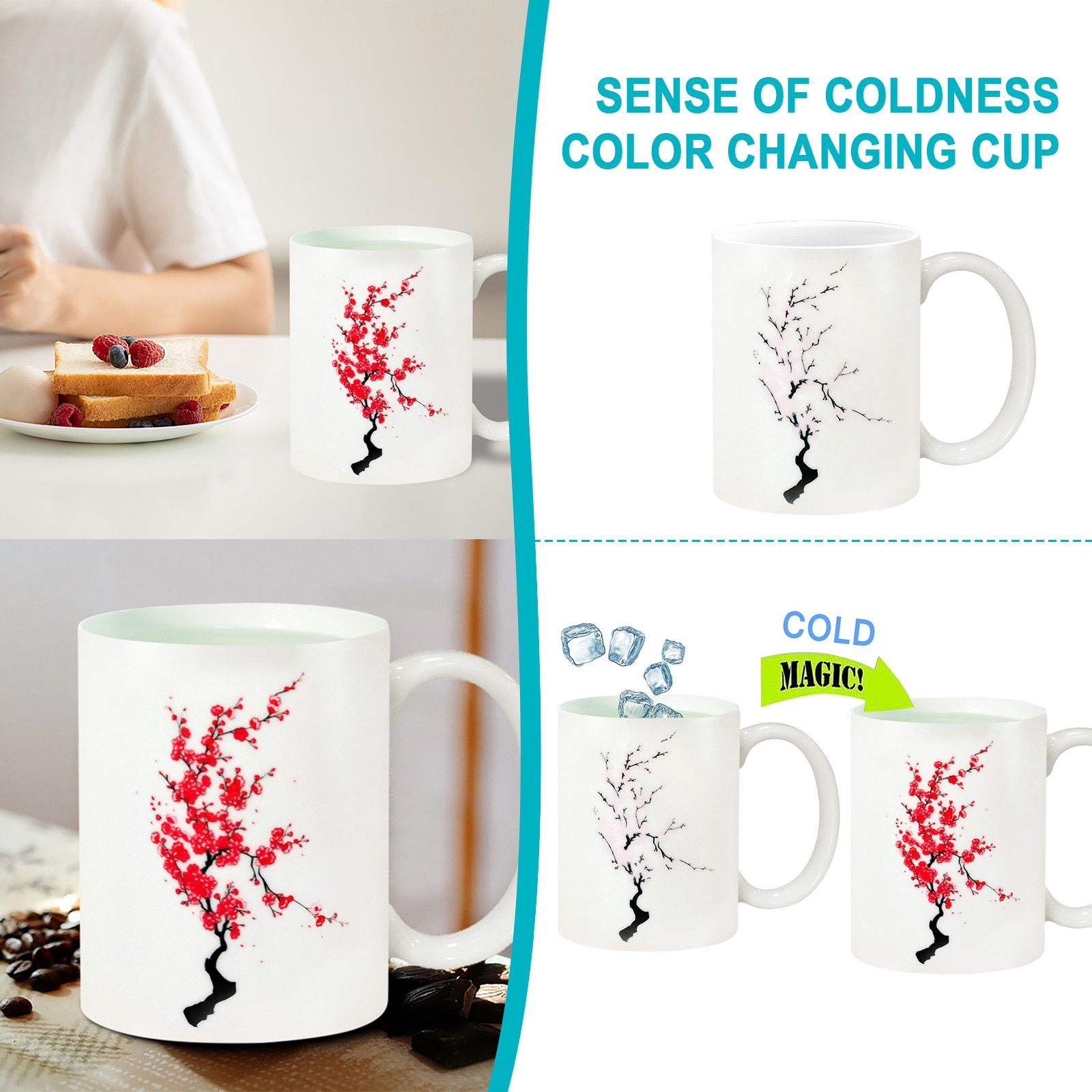 Saintgace Thermal Color Change Coffee Cups Flowers pattern office Couple Ceramic Tea Coffee cups & mugs Drinkware tazas: A