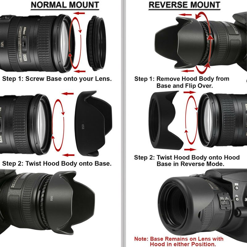 Omkeerbare Zonnekap 52mm 58mm 55mm 62mm 67mm 72mm 77mm Bloem Filter Draad + Lensdop Voor Canon Nikon Sony