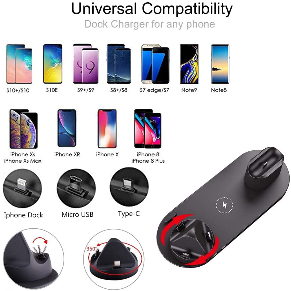 Station de charge sans fil rapide 3 en 1, pour Apple Watch 10W 6 en 1, AirPods pro iPhone 12 11, Station d&#39;accueil