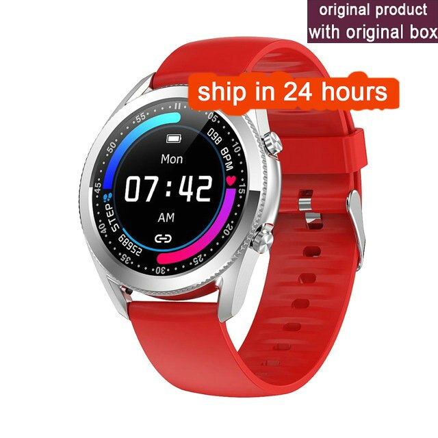 G33 Smartwatch Men Bluetooth Call Round Touch Heart Rate Blood Pressure Fitness Tracker for Android iOS: Red Silicone