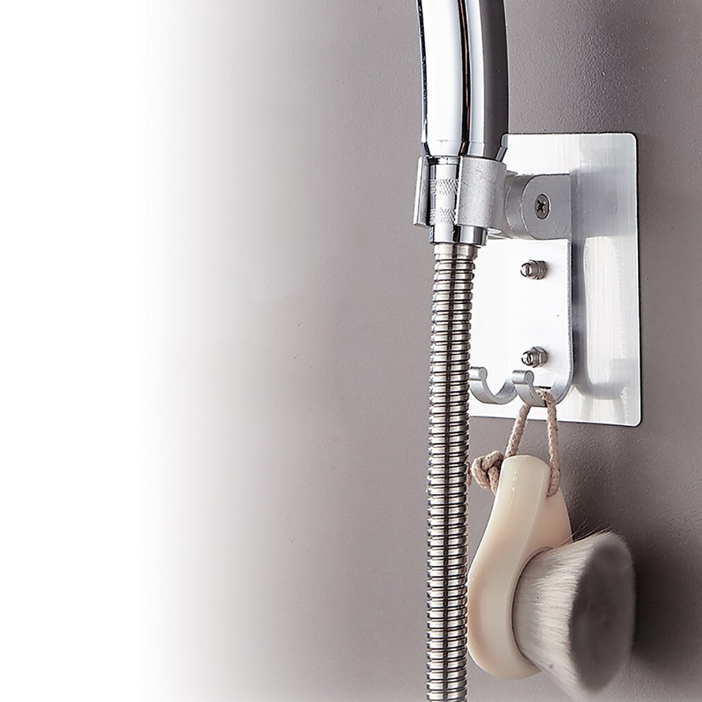 Brusehovedholder stærk justerbar vægbeslag med 2 bøjlekroge klæbende til badeværelset uden skader