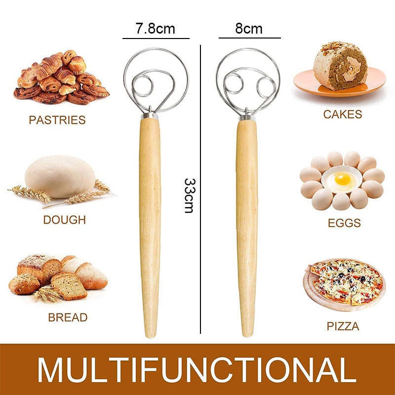 Batidor de masa danés de mano grande, mezclador de pan, batidora de masa de pastelería y pasteles de acero inoxidable, batidor de huevos, herramientas de cocina para hornear