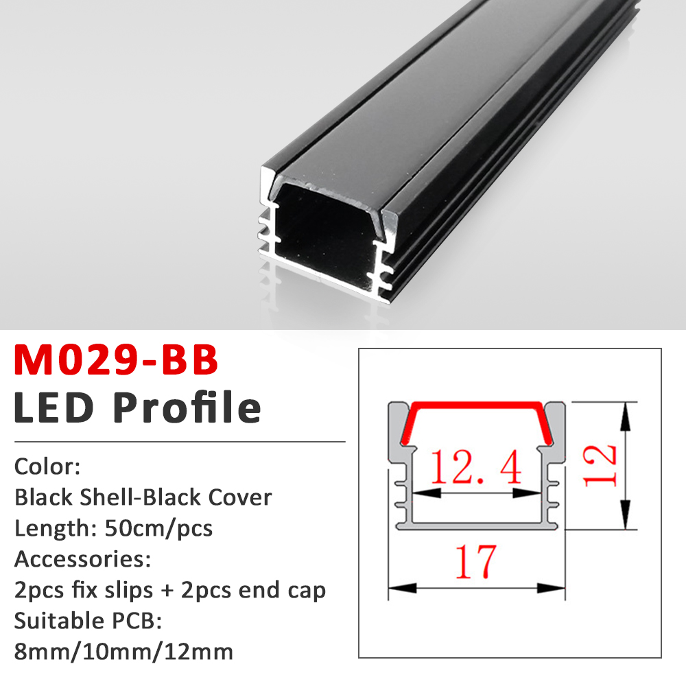 50CM LED Strip Light Aluminium Profile Channel Silvery Black Diffuser PC Cover for 8mm/10mm/12mm Bar Cabinet Linear Lamp Decor: Emitting Color2 / 1m