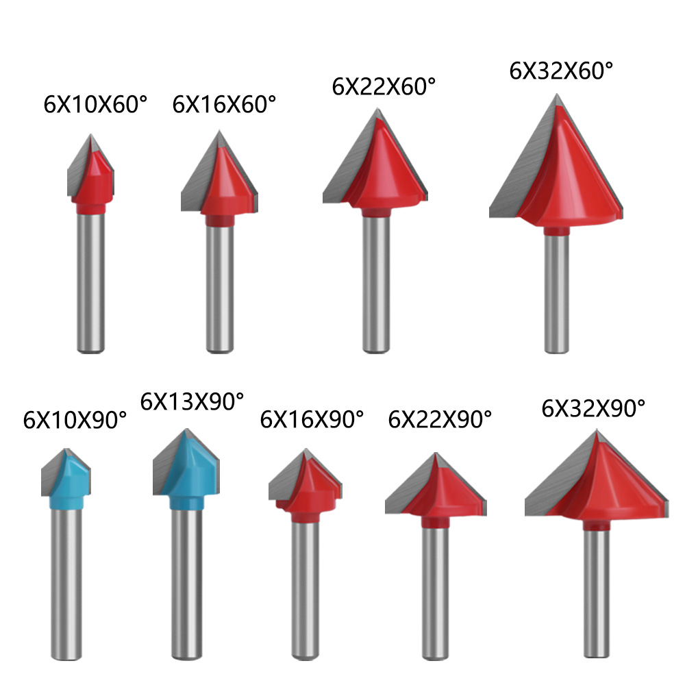 1pc 6mm Shank 60 90 120 150 degree V-shaped Router Bit, 3D wood MDF router bit CNC solid carbide end mill