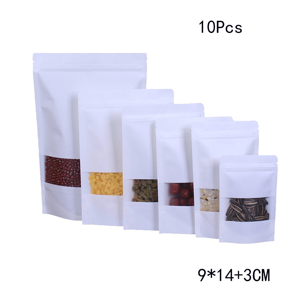 10Pcs Zip Lock Kraftpapier Venster Zak Stand Up Gedroogd Fruit Thee Verpakking Pouches Rits Self Sealing Party frosted Bag: A