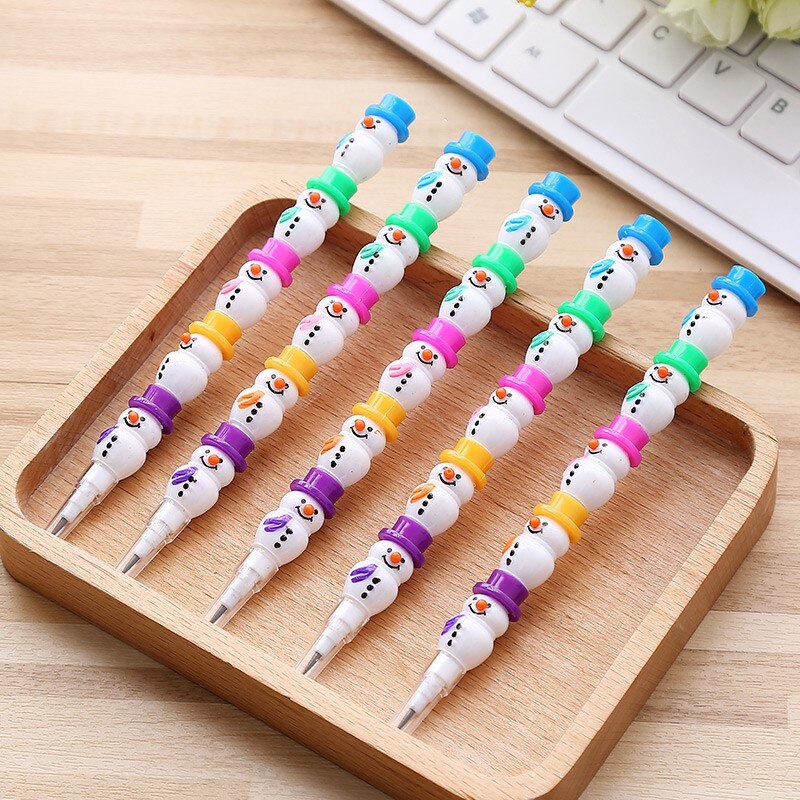 5Pcs Stackable Snowman Crayons And Pencils