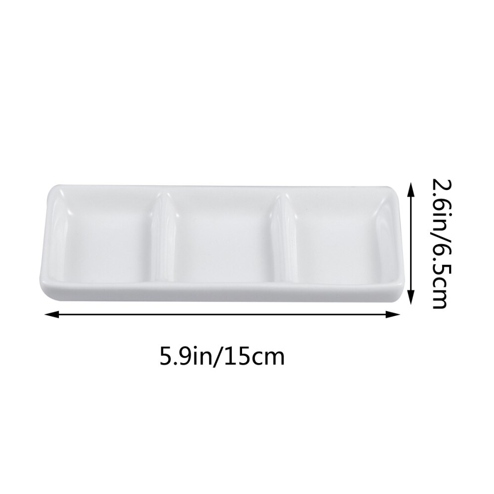 2PCS Ceramic Sauce Dishes Rectangular Sauce Fruit Dessert Plates Food Dipping Bowls Appetizer Plates (6inch, 3 Grids)