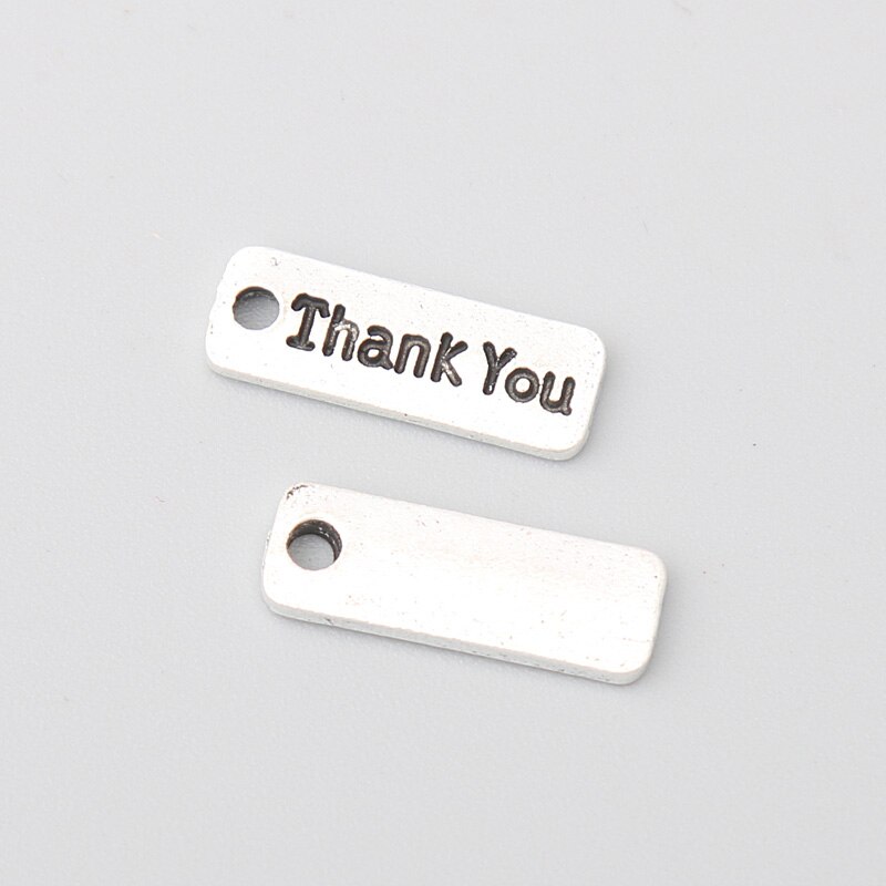 RAINXTAR Alloy 20pcs Thank You Letter Charms Retangle Accessories Charms 7*17mm AAC1448