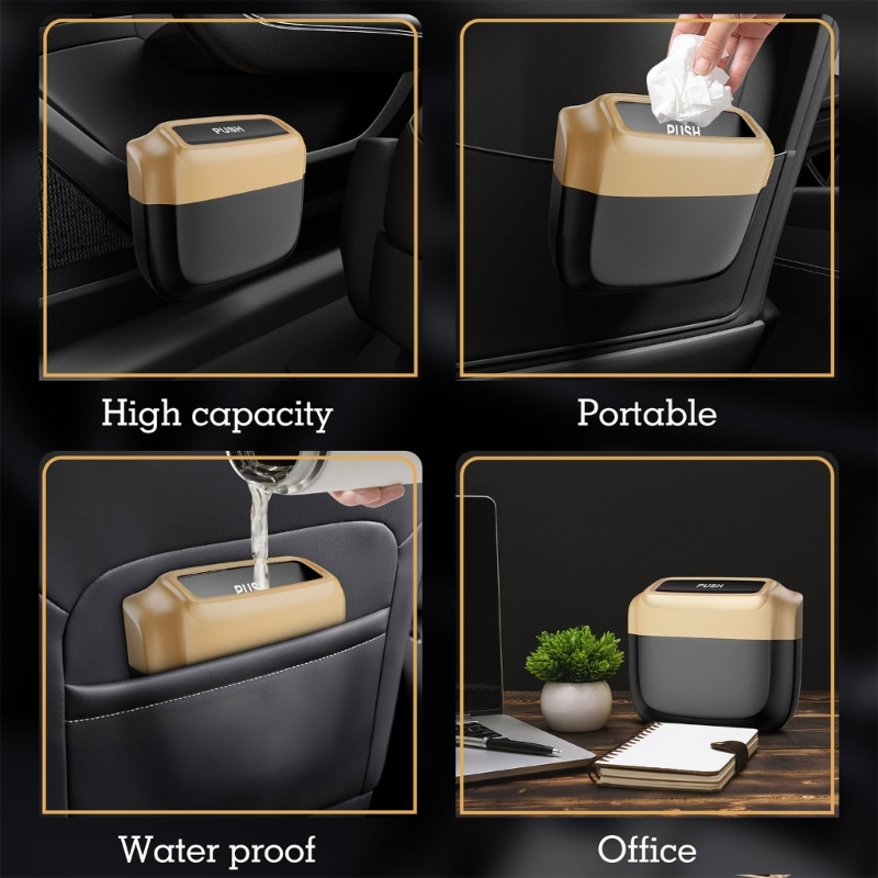 Cubo basura para coche, bote basura colgante con tapa, caja almacenamiento para basura vehículo