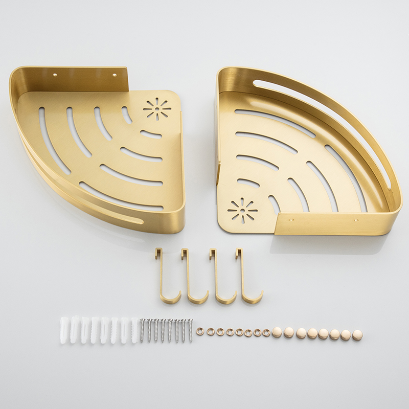Goud Hoek Plank Badkamer Opslag Planken Aluminium Driehoek Handdoek Opslag Muur-Gratis Ponsen Douche Rack Badkamer Accessoires