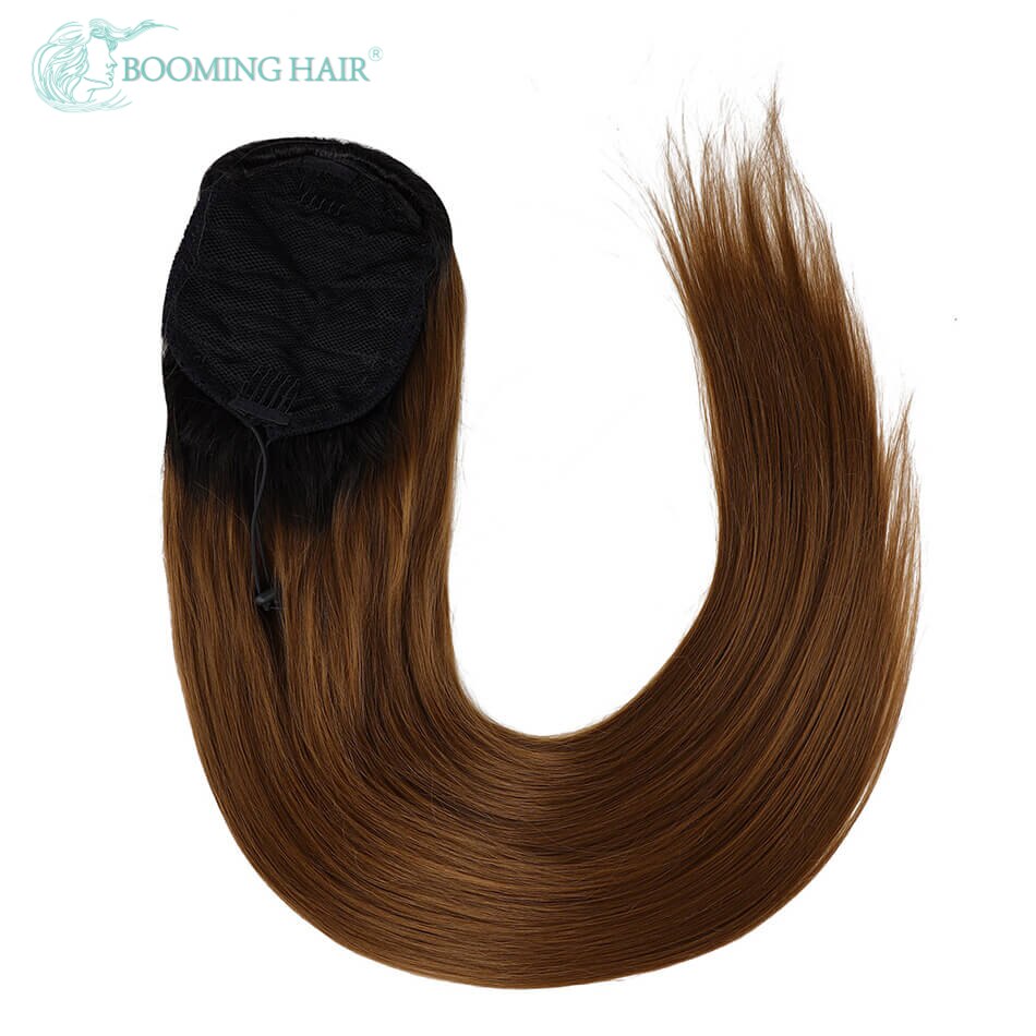 Straight Wrap Around Drawstring Ponytail With Two Plastic Combs Pony Tail Extensions For Women By BOOMING HAIR: T2-30