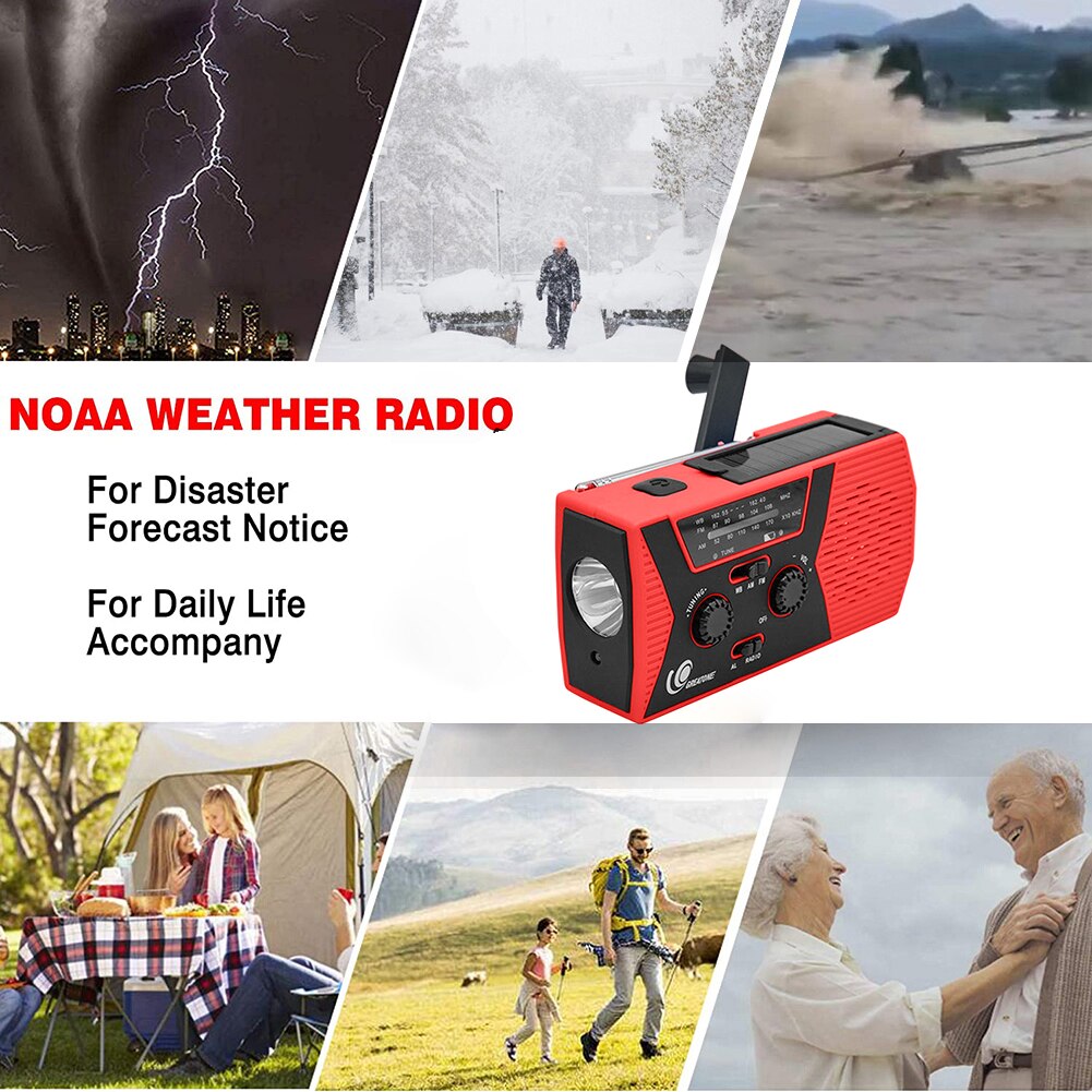 Solar Weer Radio Met Handslinger Noaa/Am/Fm Hoofdtelefoon Jack Alarm Leeslamp 2000Mah Power Bank voor Outdoor Camping