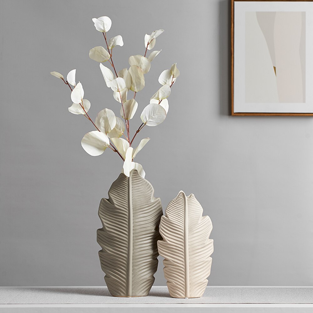 Bathroom Decoration Accessories Ceramic Vase Leaves Model Modern Home Decoration Flower Vase Living Room Decoration White Vases