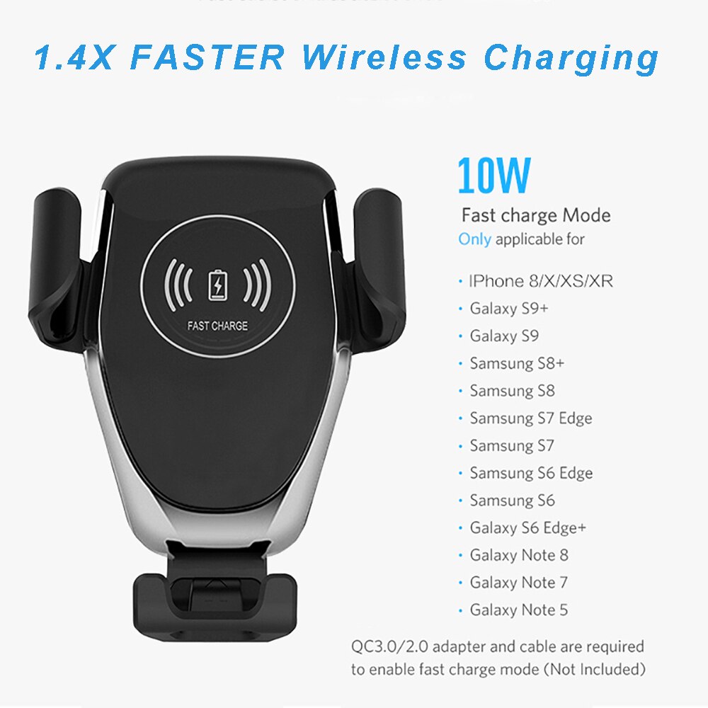 Bezprzewodowa ładowarka QI 10W telefon komórkowy szybka ładowarka uchwyt uchwyt samochodowy powietrze kratka wentylacyjna uchwyt telefonu dla iPhone XS XR X 8 Samsung Huawei