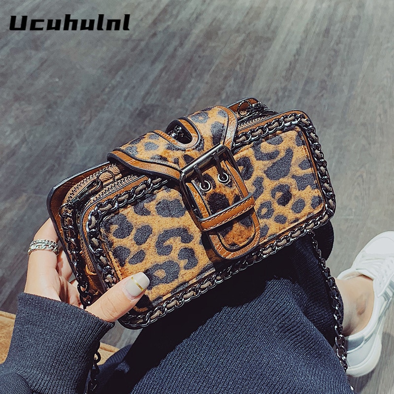 Leopard Kette Taschen für Frauen Retro Leder Schloss Crossbody-tasche Geldbörse Schulter Tasche Handtasche Weibliche Kleine Trage Tasche Kupplung