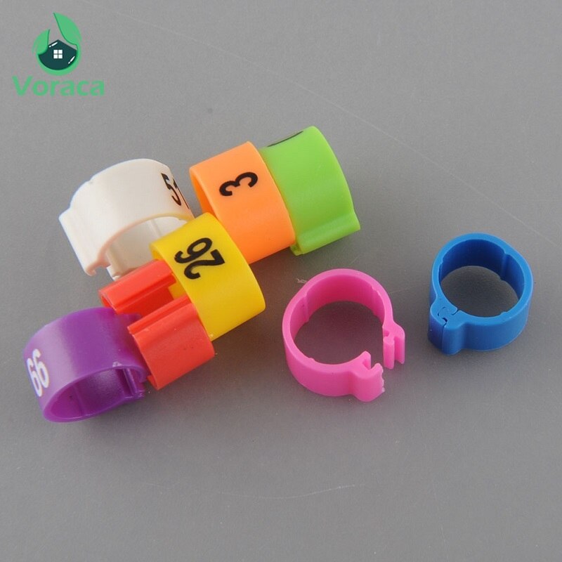 100Pcs Poultry Leg Bands Bird Pigeon Parrot Duck Hen Rings Clip 1-100 Numbered Poultry Leg Rings 10 Colors Pet Product 10.5mm