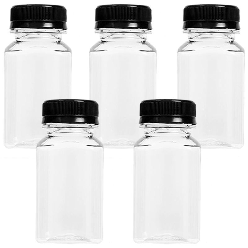 Leere Saftflaschen aus Kunststoff mit Kappen, Wasserflaschen, transparente Getränkebehälter in großen Mengen mit Deckel, Entsafter-Trinkmilch-Marmeladenbehälter