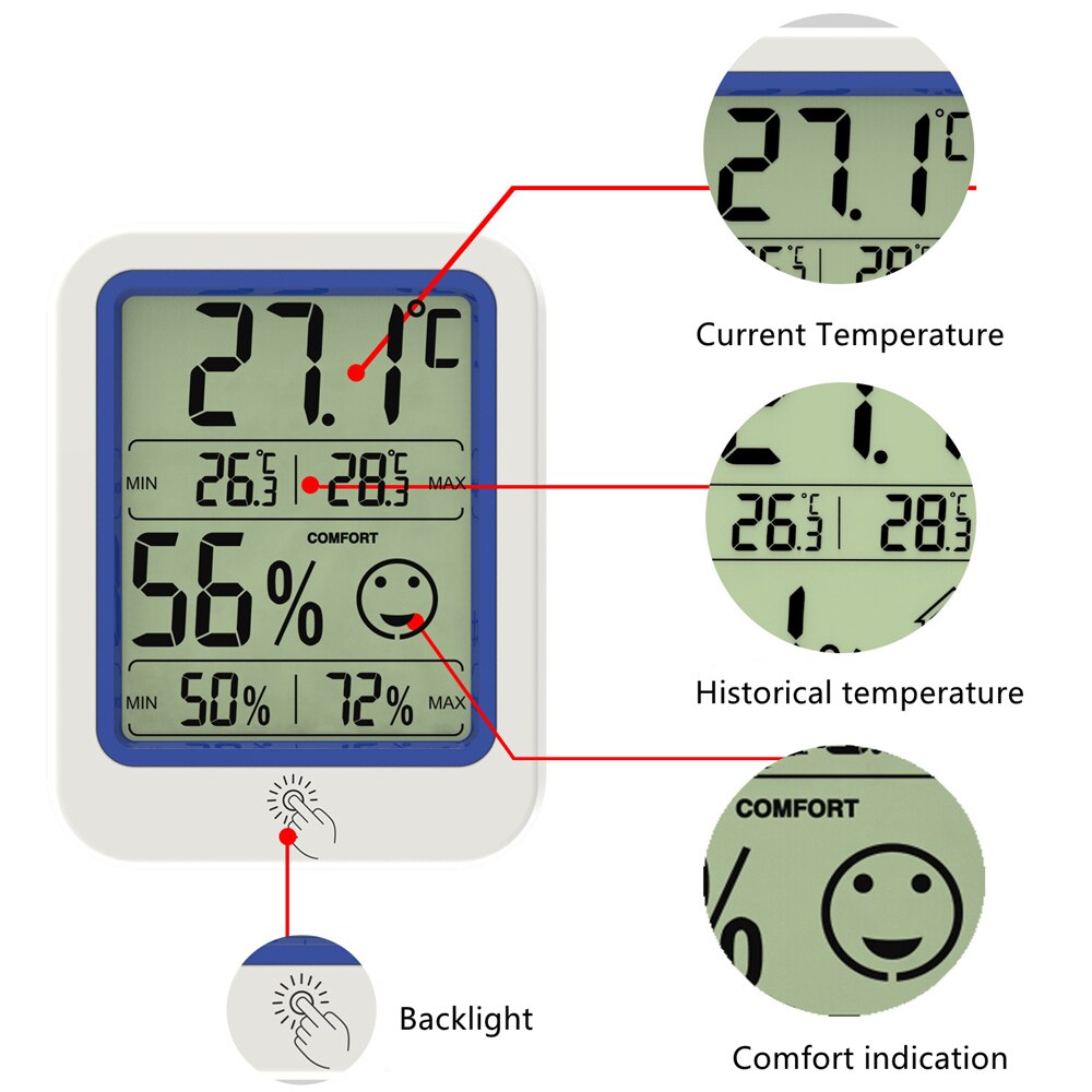 Indoor Temperature Humidity Meter Thermometer Hygrometer with LCD Desktop Dual Unit Unit Humidity Measuring Tool With Backlight