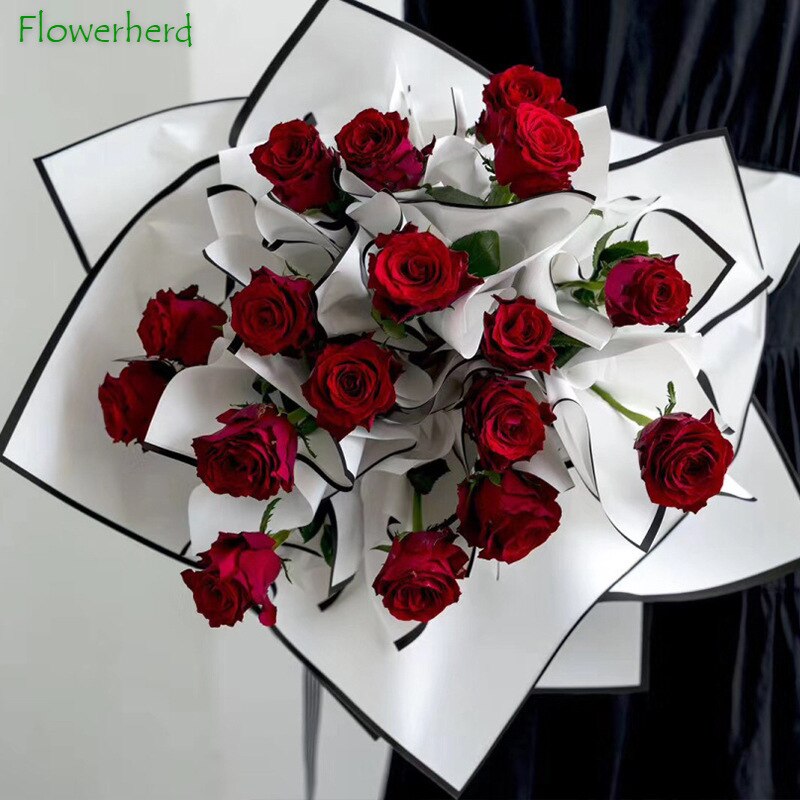 20 Sheets/lot 58CM Black White Nobility Wrapping Paper Matte Paper Floral Bouquet Wrapping Flower Paper Waterproof Craft Paper