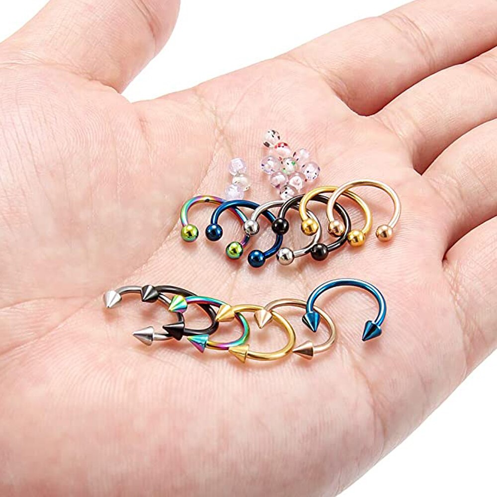 24Pcs 16G Chirurgisch Staal Neus Septum Hoefijzer Hoop Earring Wenkbrauw Tragus Lip Conch Piercing Sieraden Vervanging Ballen Pack