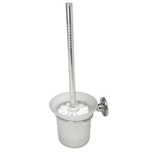 KSOL Chrome Round Wall Mounted Toilet Brush and Frosted Glass Toilet Brush Holder