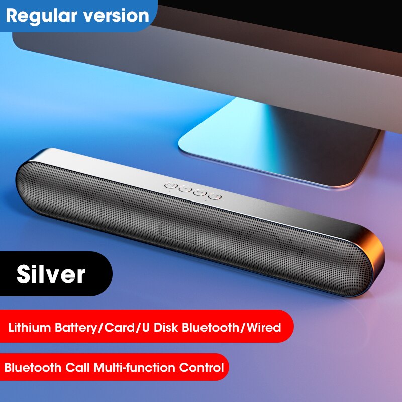 4D Soundbar Speakers Bluetooth 5.0 Home Loudspeaker Box 360° Surround Stereo Subwoofer Sound Bar for PC Laptop Cool Lights Mode: silver