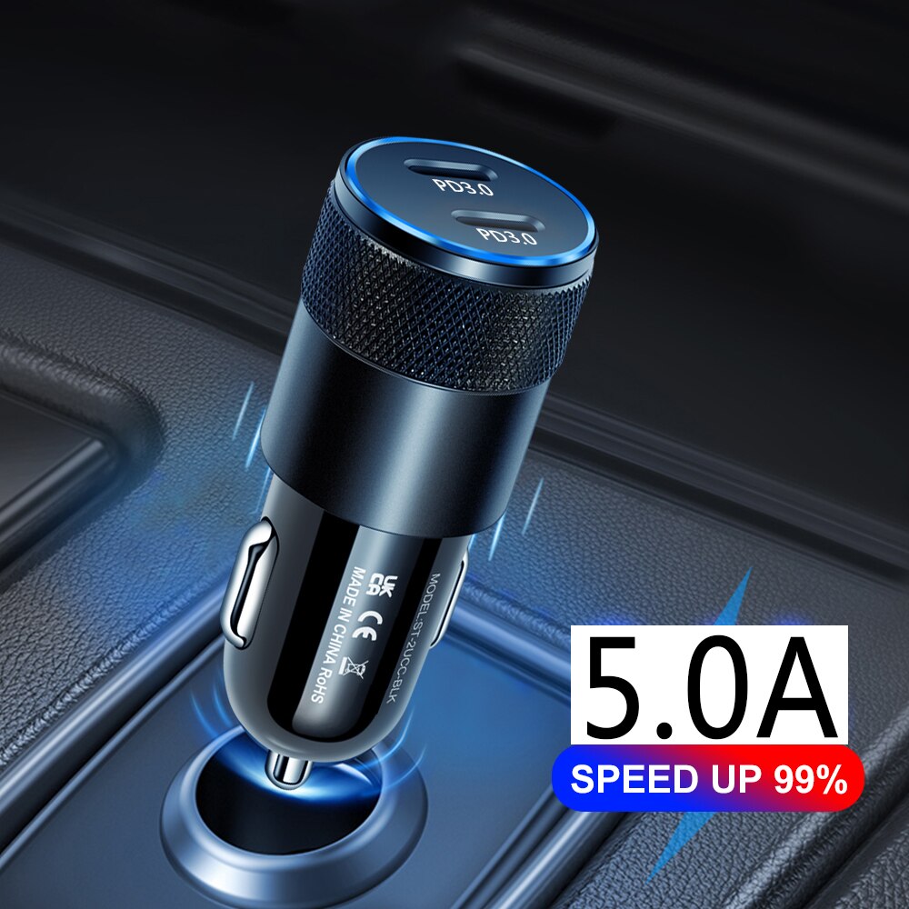 Car charger type-c fast charger for iphone 13 12 xs pd 60w mini car charger usb-c charger for cigarette lighter dual device plug